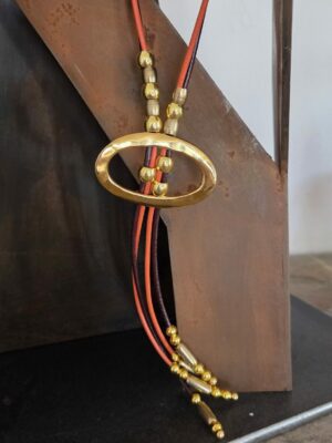 Collier sautoir femme cuir rond 2mm et passants dorés