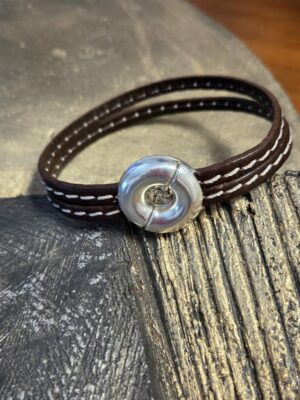 Bracelet homme cuir marron et fermoir bouée