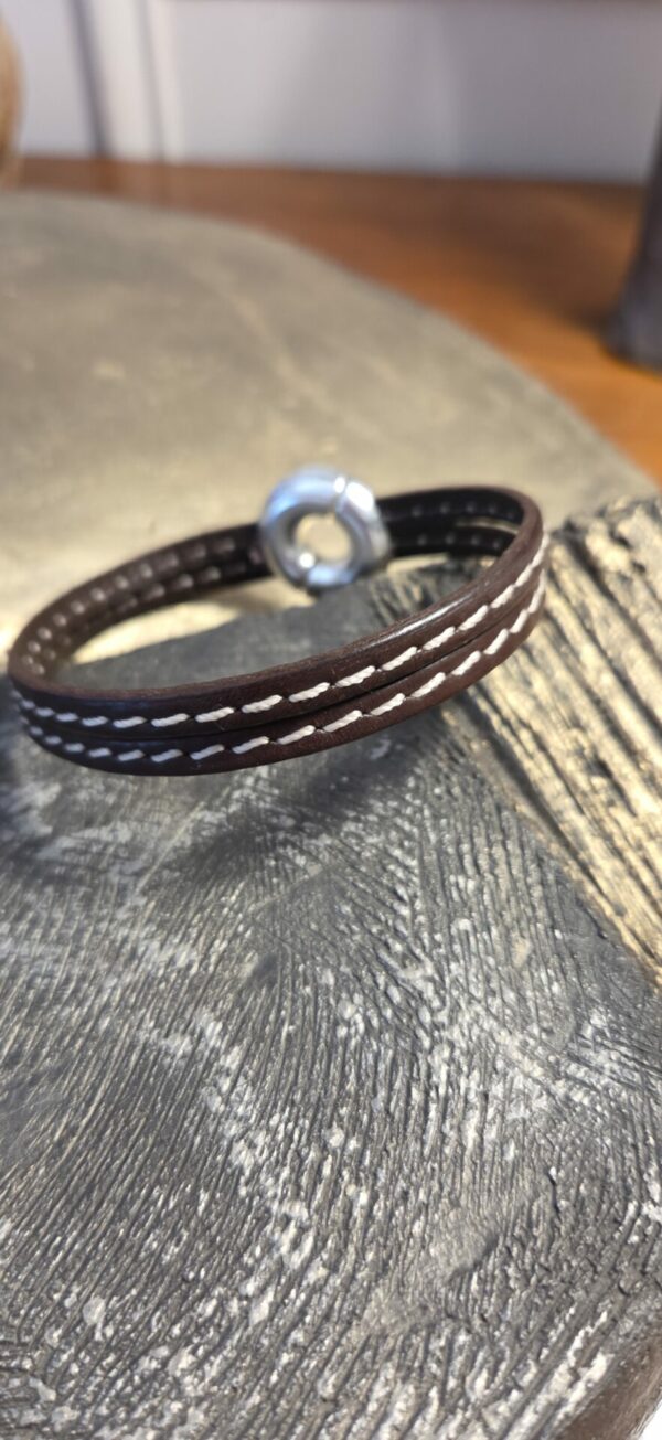 Bracelet homme cuir marron et fermoir bouée