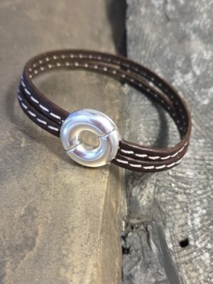 Bracelet homme cuir marron et fermoir bouée