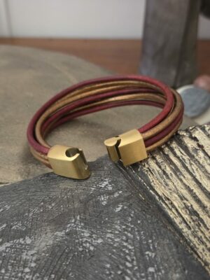 Bracelet femme cuir rond 3mm rouge et bronze