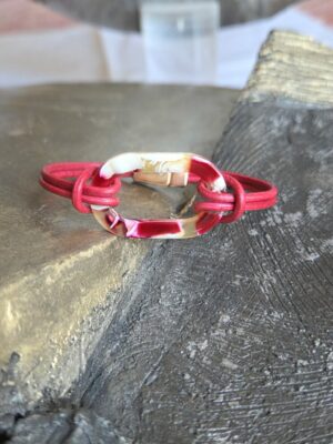 Bracelet femme cuir rond rouge et connecteur en acétate rouge