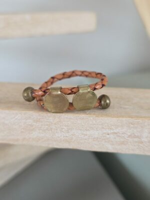 Bague homme cuir rond tressé et passants bronze