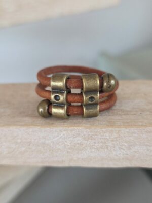 Bague homme cuir rond 3mm et passants bronze