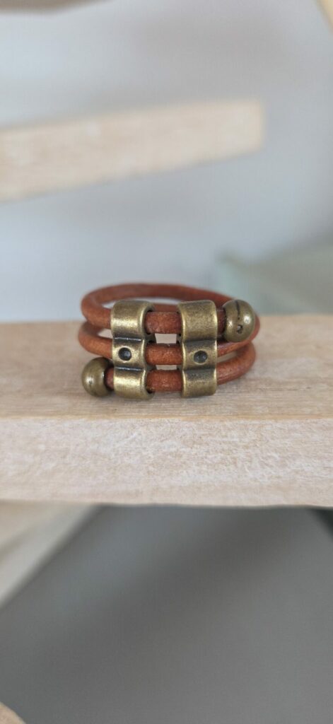 Bague homme cuir rond 3mm et passants bronze