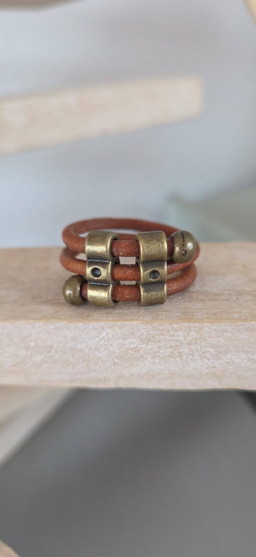 Bague homme cuir rond 3mm et passants bronze