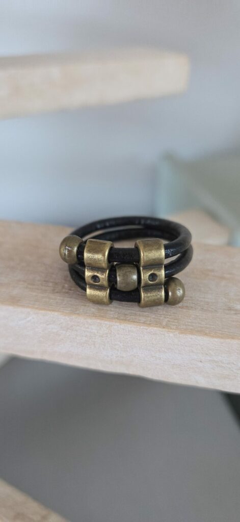 Bague homme cuir rond 3mm et passants bronze