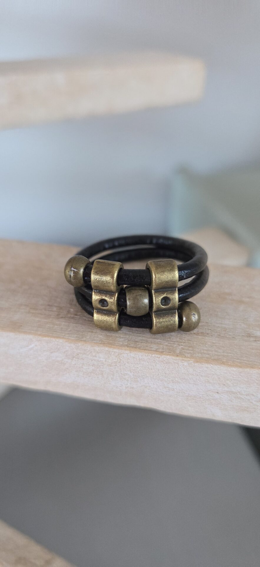 Bague homme cuir rond 3mm et passants bronze