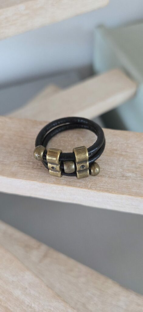 Bague homme cuir rond 3mm et passants bronze