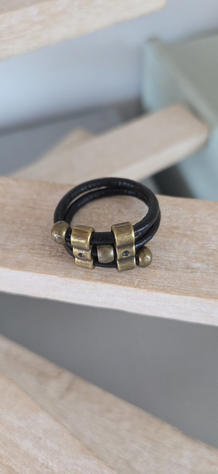 Bague homme cuir rond 3mm et passants bronze