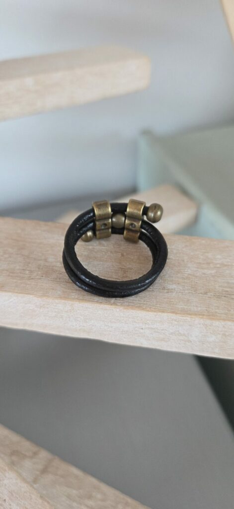 Bague homme cuir rond 3mm et passants bronze