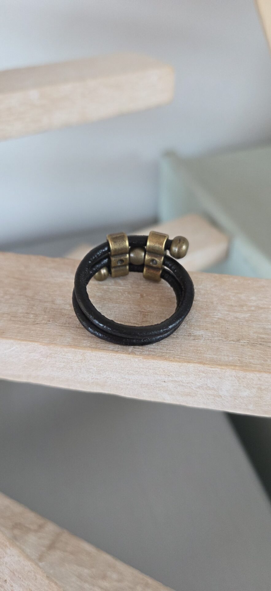 Bague homme cuir rond 3mm et passants bronze