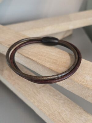 Bracelet homme trois cuirs ronds marrons