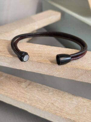 Bracelet homme trois cuirs ronds marrons