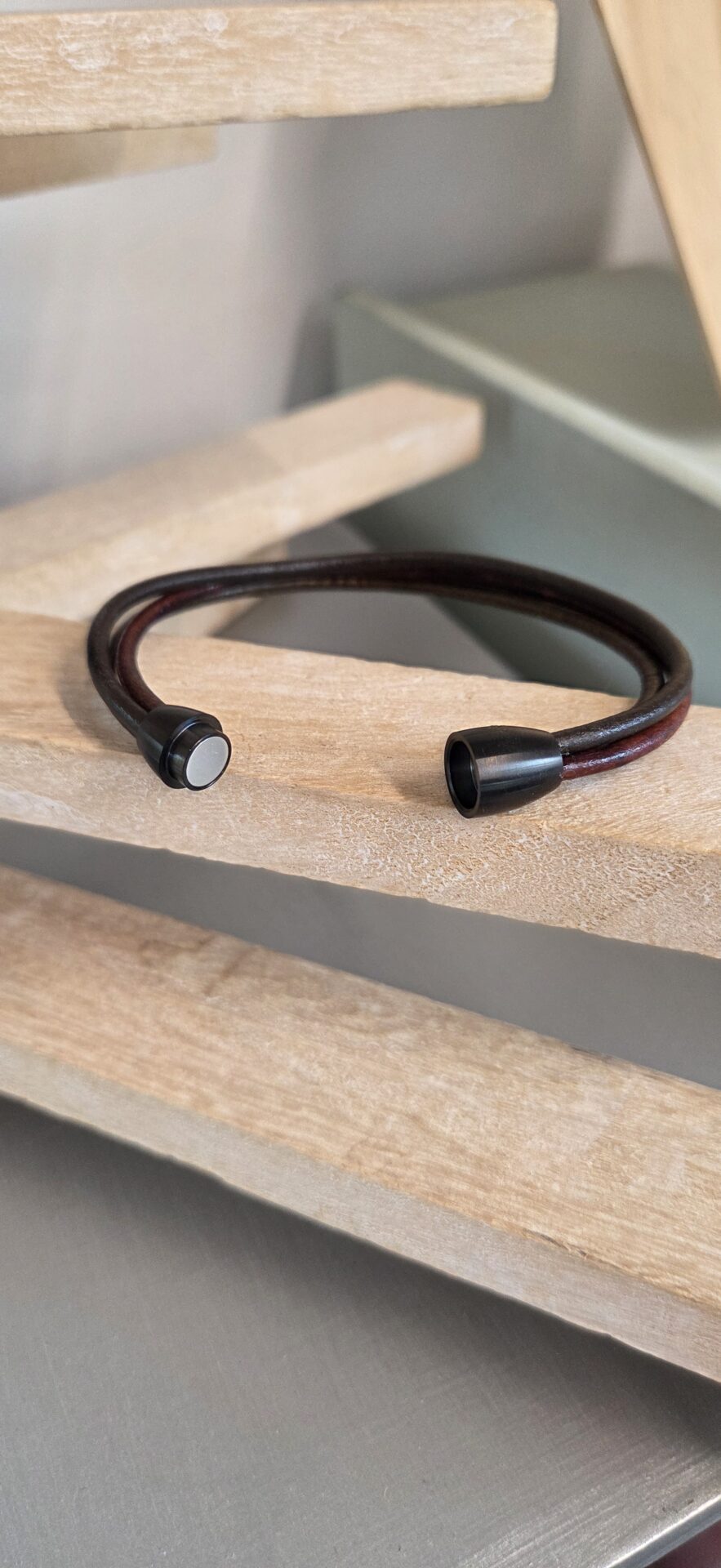 Bracelet homme trois cuirs ronds marrons
