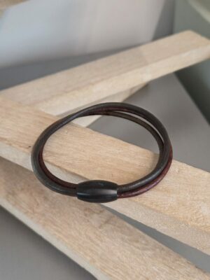 Bracelet homme trois cuirs ronds marrons