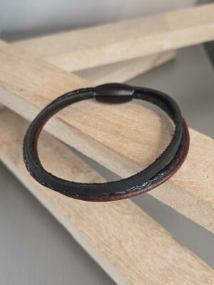 Bracelet Multi-Rangs en Cuir Noir & Brun – Fermoir Magnétique Mat – Image 2