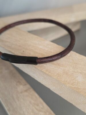 Bracelet homme cuir rond 4mm marron