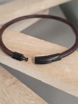 Bracelet homme cuir rond 4mm marron