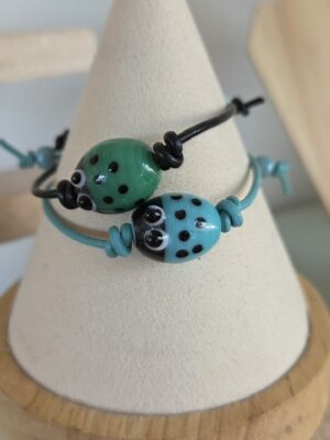Bracelet enfants coccinelle et cuir rond