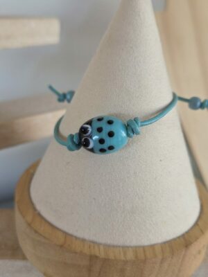 Bracelet enfants coccinelle et cuir rond bleu