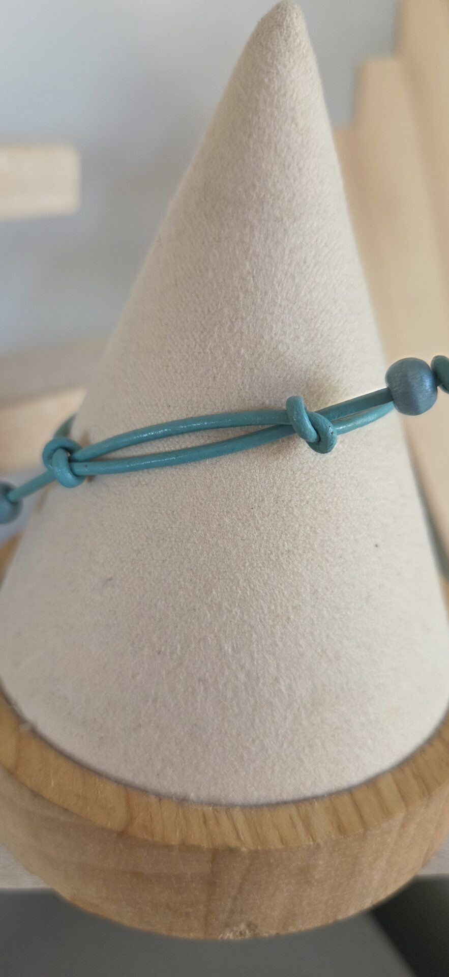 Bracelet enfants coccinelle et cuir rond bleu