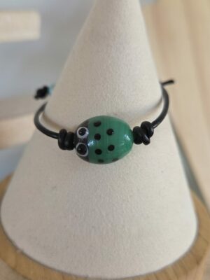 Bracelet enfants coccinelle et cuir rond noir