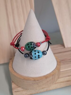 Bracelet enfants coccinelle et cuir rond