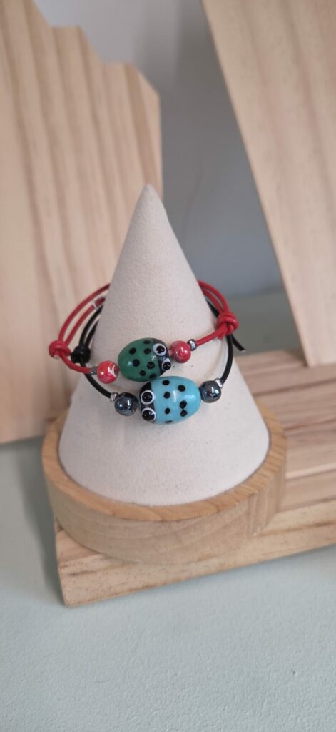 Bracelet enfants coccinelle et cuir rond
