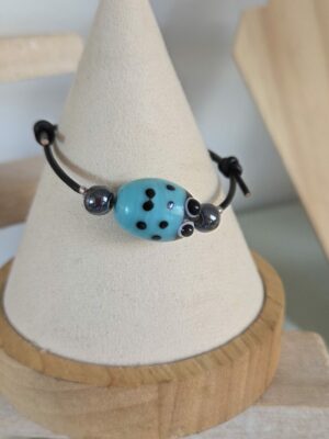 Bracelet enfants coccinelle et cuir rond noir