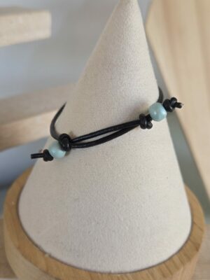 Bracelet enfants coccinelle et cuir rond noir