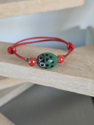 Bracelet enfants coccinelle et cuir rond rouge