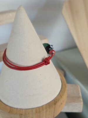 Bracelet enfants coccinelle et cuir rond rouge