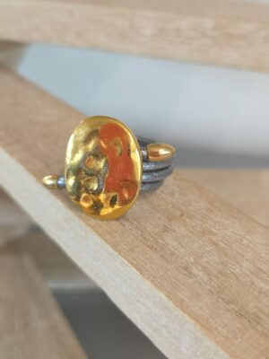 Bague femme cuir rond 2,5 gris et passants dorés