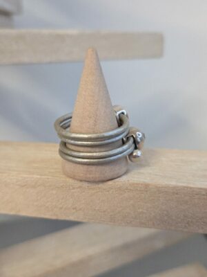 Bague femme cuir rond argent et passants Swarovski